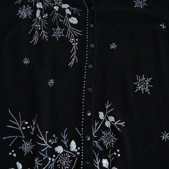 Vintage Stitches In Time Black Winter  Floral Button Up Cardigan Sweater 1X - Picture 4 of 9